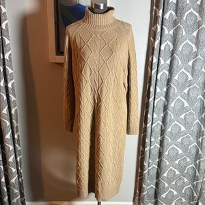 Max Mara Studio Wool/ Cashmere Blend Cable Knit Turtleneck Sweater Dress SZ L